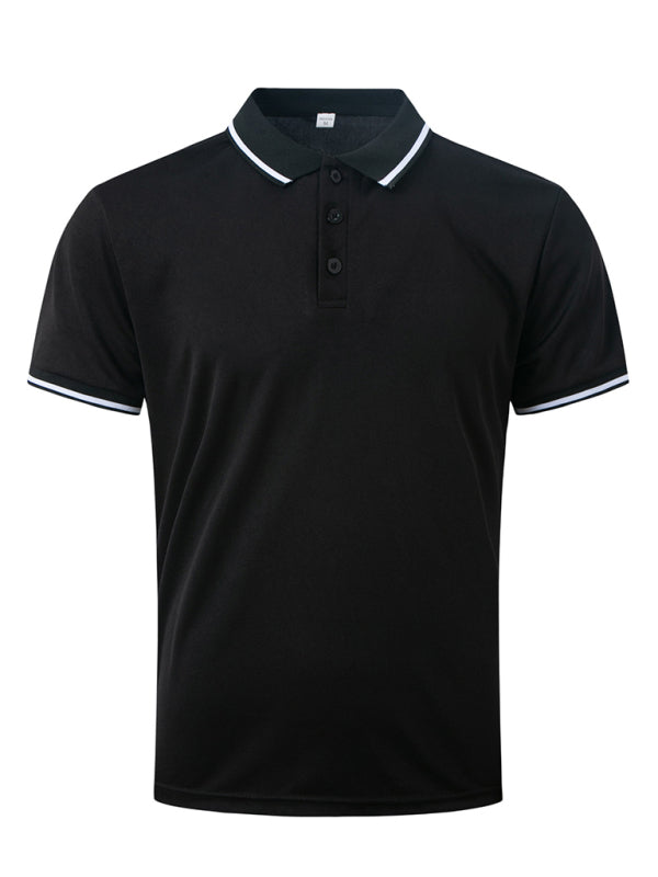 Polos- Men's Contrast Solid Polo Shirt with Short Sleeves- - Pekosa Women Fashion