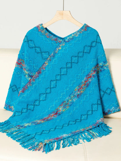 Ponchos- Loose Fit Sweater Poncho Cape for Chilly Days- Blue- Pekosa Women Fashion