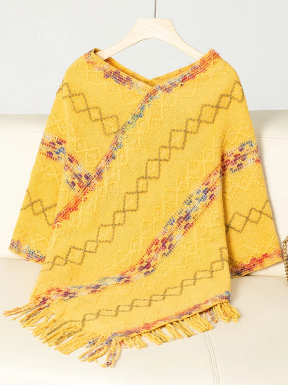 Ponchos- Loose Fit Sweater Poncho Cape for Chilly Days- Yellow- Pekosa Women Fashion