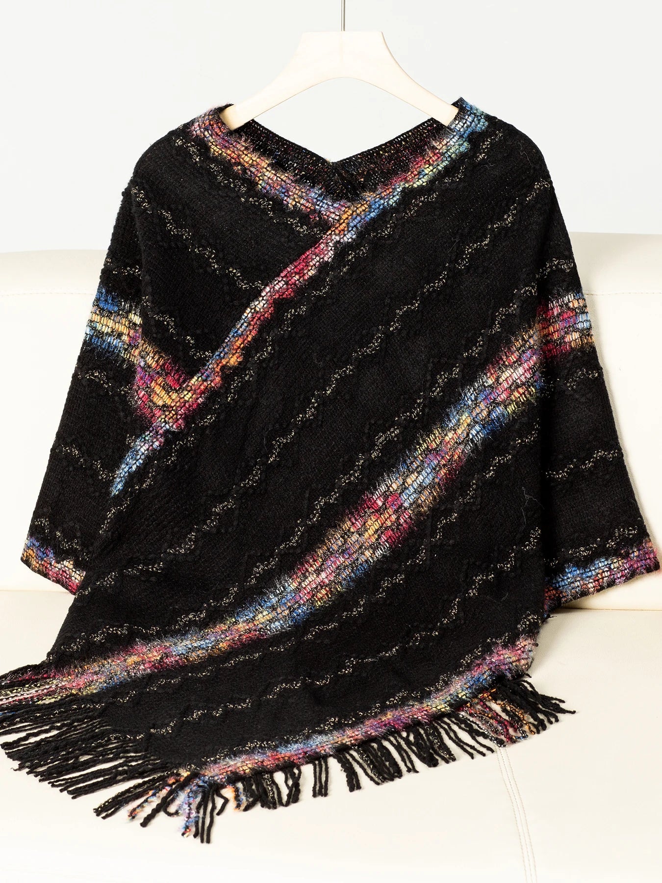 Ponchos- Loose Fit Sweater Poncho Cape for Chilly Days- Black- Pekosa Women Fashion