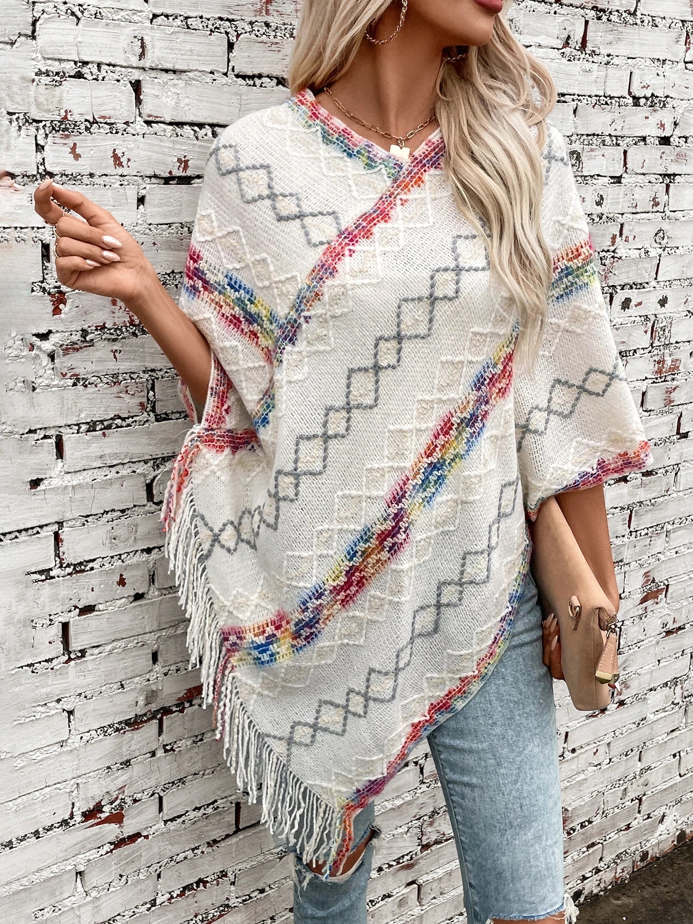 Ponchos- Loose Fit Sweater Poncho Cape for Chilly Days- - Pekosa Women Fashion