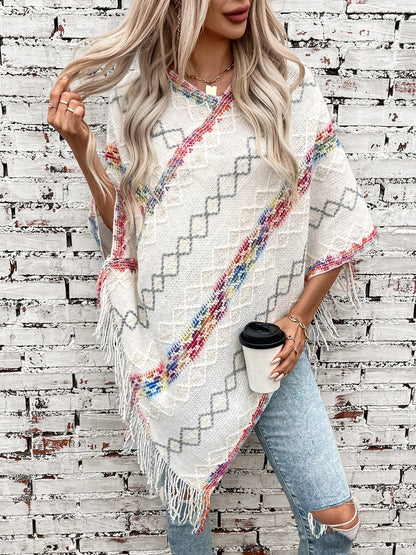 Ponchos- Loose Fit Sweater Poncho Cape for Chilly Days- - Pekosa Women Fashion