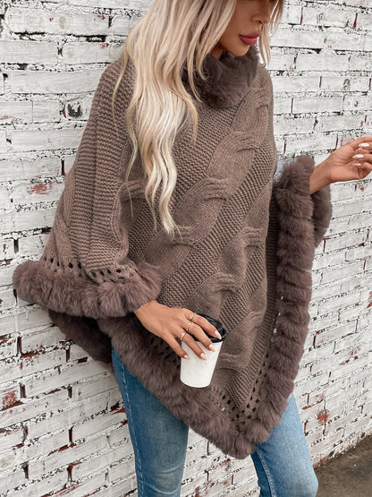 Ponchos- Women Elegant Fur-Trimmed Poncho- - Pekosa Women Fashion