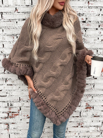 Ponchos- Women Elegant Fur-Trimmed Poncho- - Pekosa Women Fashion