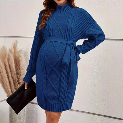 Pregnancy Dresses - Cozy Maternity Turtleneck Sweater Dress