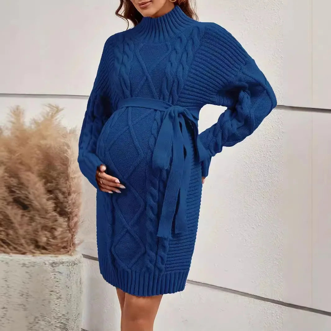 Pregnancy Dresses - Cozy Maternity Turtleneck Sweater Dress