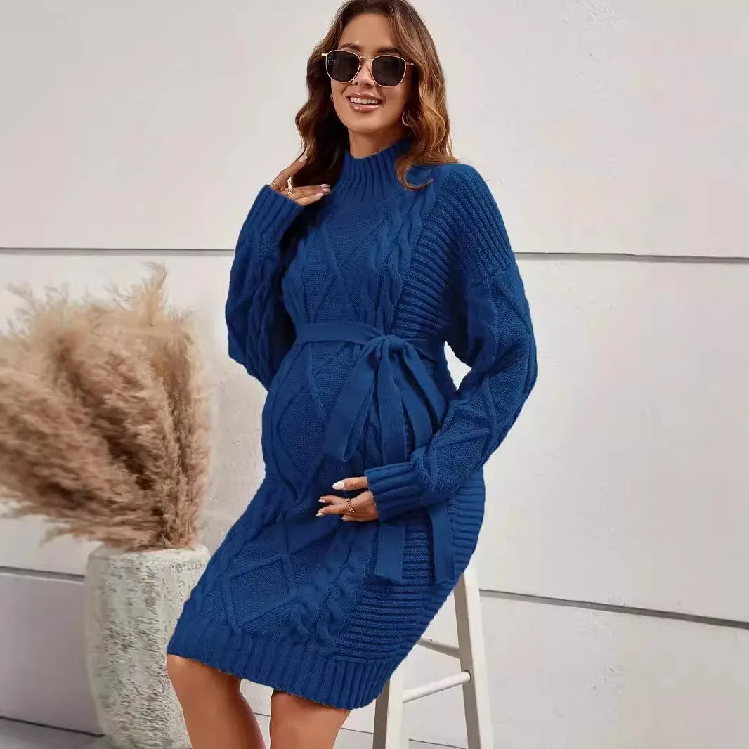 Pregnancy Dresses - Cozy Maternity Turtleneck Sweater Dress