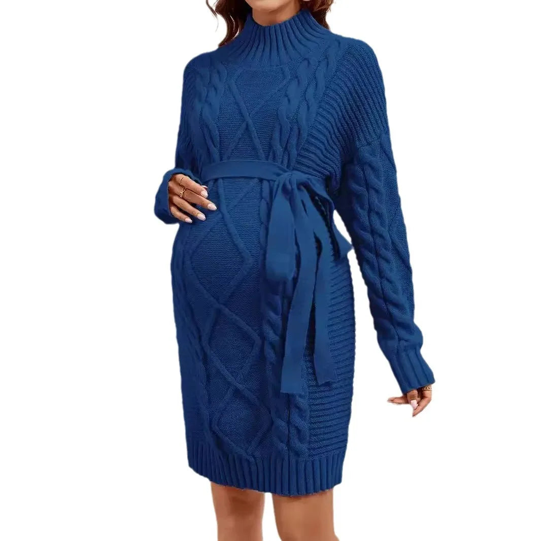 Pregnancy Dresses - Cozy Maternity Turtleneck Sweater Dress