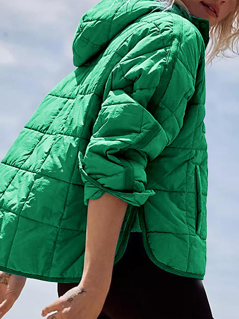 Puffer Jacket- Solid Cotton Hooded Pippa Packable Puffer Jacket- - Pekosa Women Clothing