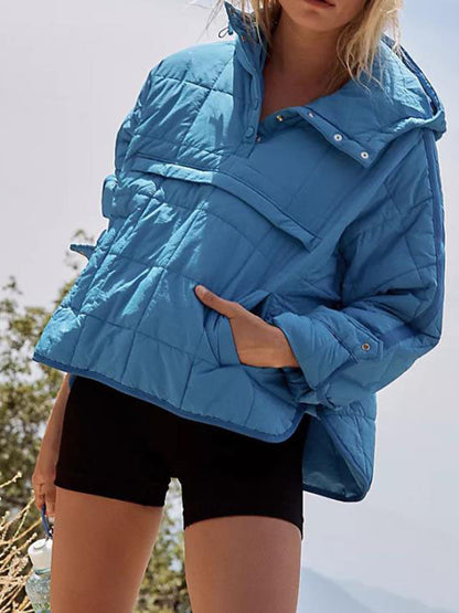 Puffer Jacket- Solid Cotton Hooded Pippa Packable Puffer Jacket- Sky blue azure- Pekosa Women Clothing