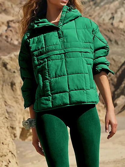 Puffer Jacket- Solid Cotton Hooded Pippa Packable Puffer Jacket- Green- Pekosa Women Clothing
