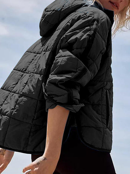 Puffer Jacket- Solid Cotton Hooded Pippa Packable Puffer Jacket- - Pekosa Women Clothing