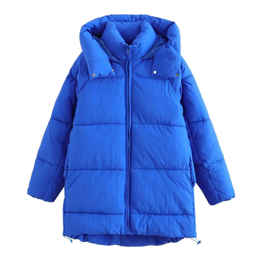 Puffer Jackets- Cozy Women's Hooded Puffer Jacket for Winter- Blue Matte- Chuzko Women Clothing