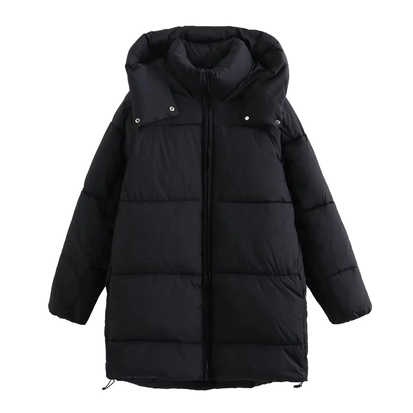 Puffer Jackets- Cozy Women's Hooded Puffer Jacket for Winter- Black Matte- Chuzko Women Clothing