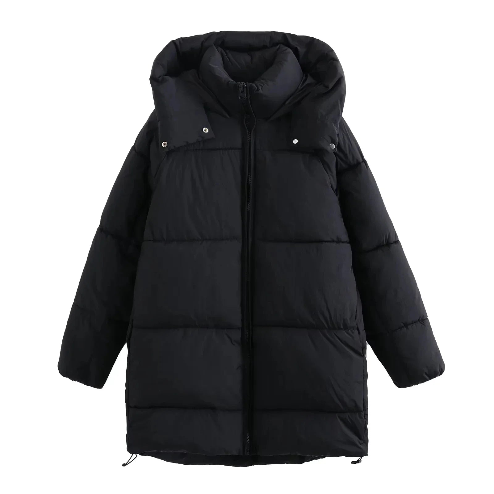 Puffer Jackets- Cozy Women's Hooded Puffer Jacket for Winter- Black Matte- Chuzko Women Clothing