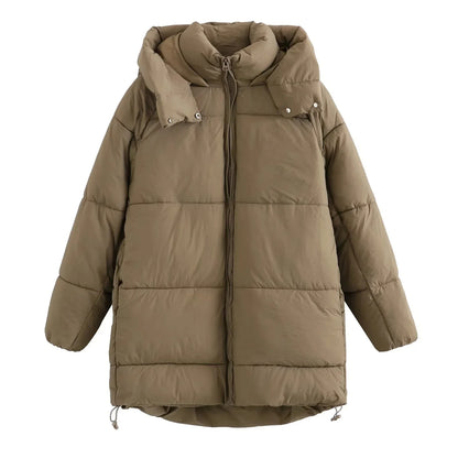 Puffer Jackets- Cozy Women's Hooded Puffer Jacket for Winter- Brown Matte- Chuzko Women Clothing