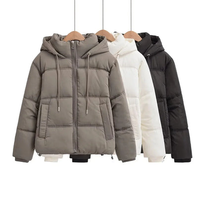 Puffer Jackets- Elegant Hooded Puffer Jacket for Her- - Pekosa Women Fashion