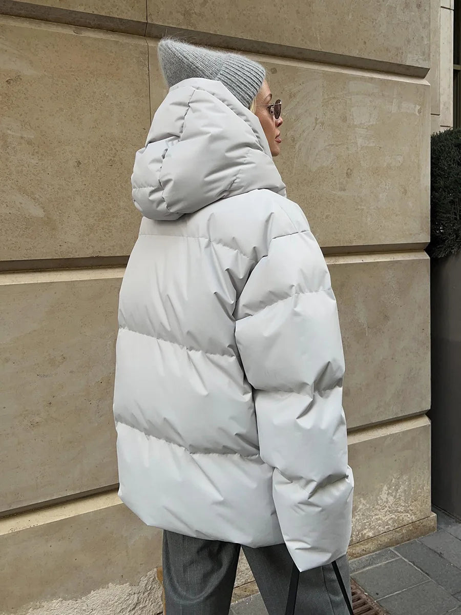 Puffer Jackets- Hooded Thick Puffer Jacket for Winter Festivities- - Pekosa Women Clothing