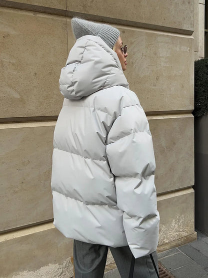 Puffer Jackets- Hooded Thick Puffer Jacket for Winter Festivities- - Pekosa Women Clothing