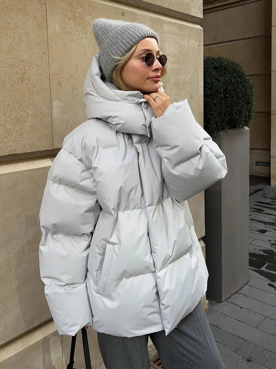 Puffer Jackets- Hooded Thick Puffer Jacket for Winter Festivities- - Pekosa Women Clothing