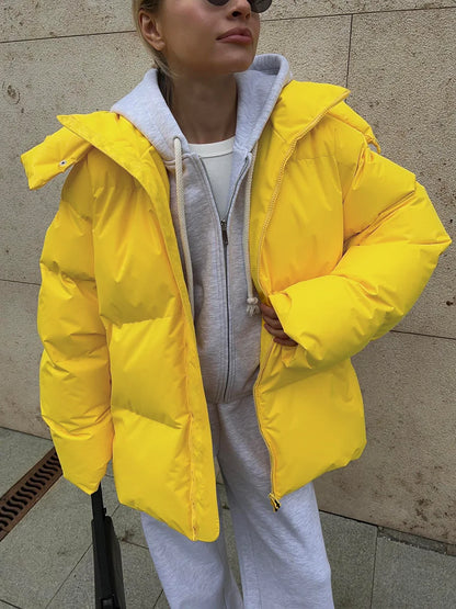 Puffer Jackets- Hooded Thick Puffer Jacket for Winter Festivities- - Pekosa Women Clothing