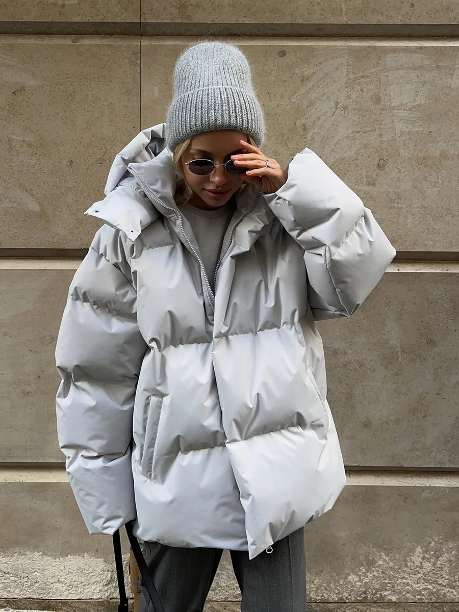 Puffer Jackets- Hooded Thick Puffer Jacket for Winter Festivities- - Pekosa Women Clothing