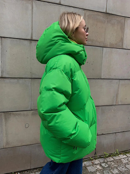 Puffer Jackets- Hooded Thick Puffer Jacket for Winter Festivities- - Pekosa Women Clothing