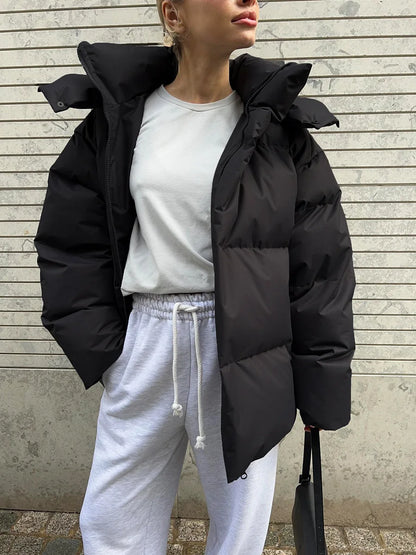 Puffer Jackets- Hooded Thick Puffer Jacket for Winter Festivities- - Pekosa Women Clothing