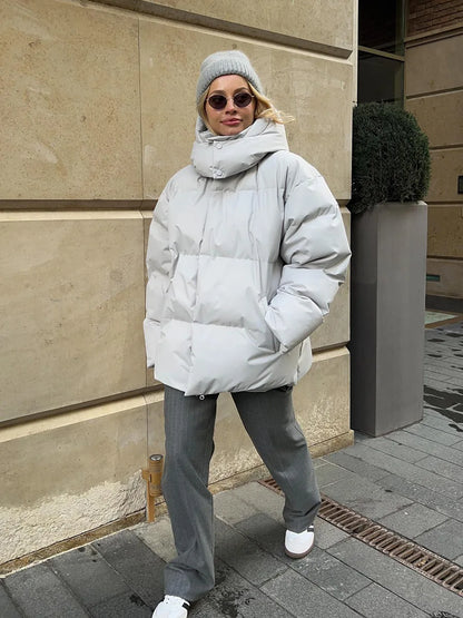 Puffer Jackets- Hooded Thick Puffer Jacket for Winter Festivities- - Pekosa Women Clothing