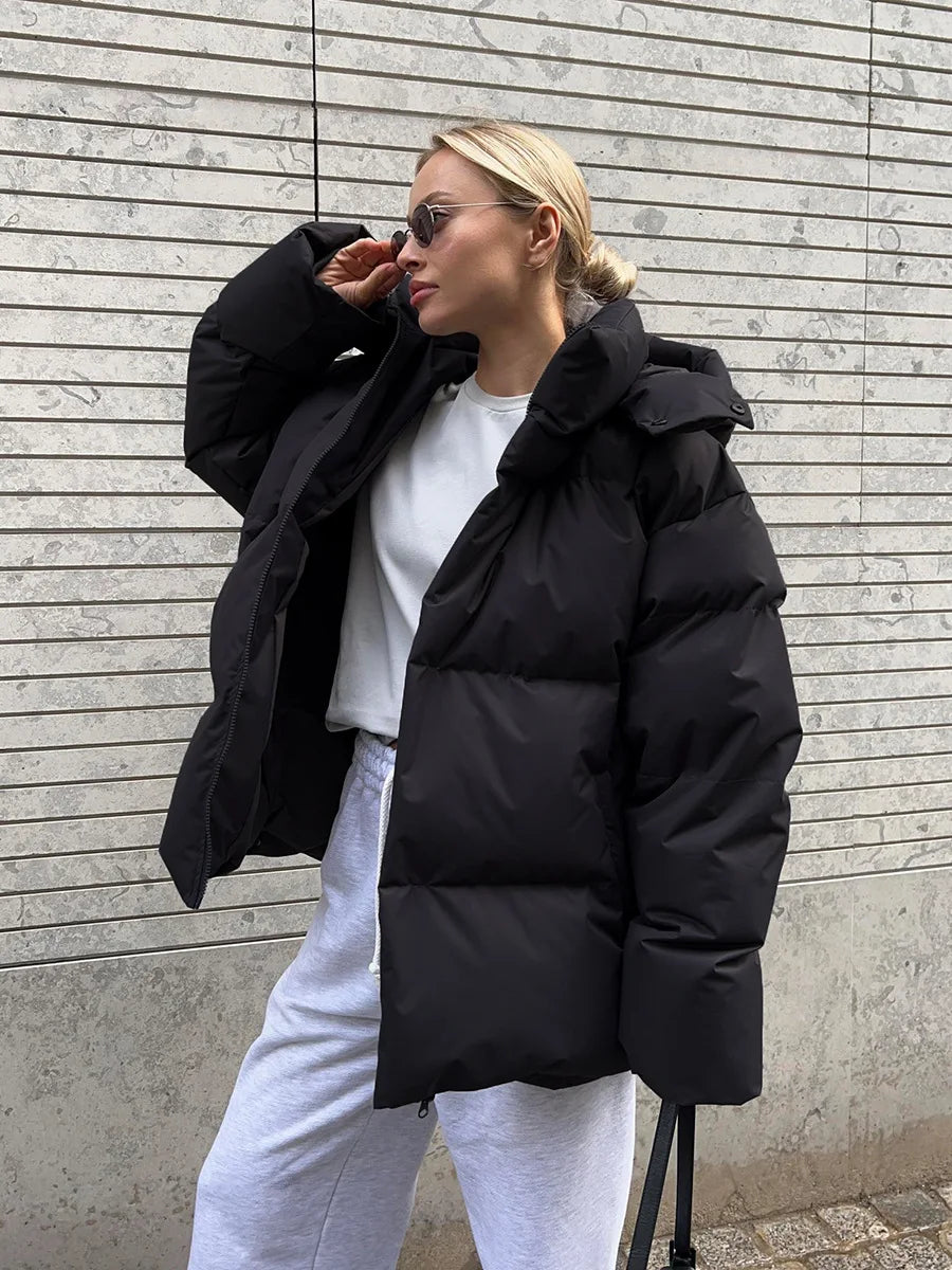 Puffer Jackets- Hooded Thick Puffer Jacket for Winter Festivities- - Pekosa Women Clothing