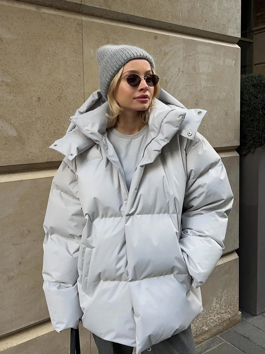 Puffer Jackets- Hooded Thick Puffer Jacket for Winter Festivities- - Pekosa Women Clothing