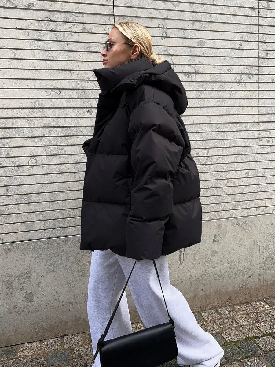 Puffer Jackets- Hooded Thick Puffer Jacket for Winter Festivities- - Pekosa Women Clothing