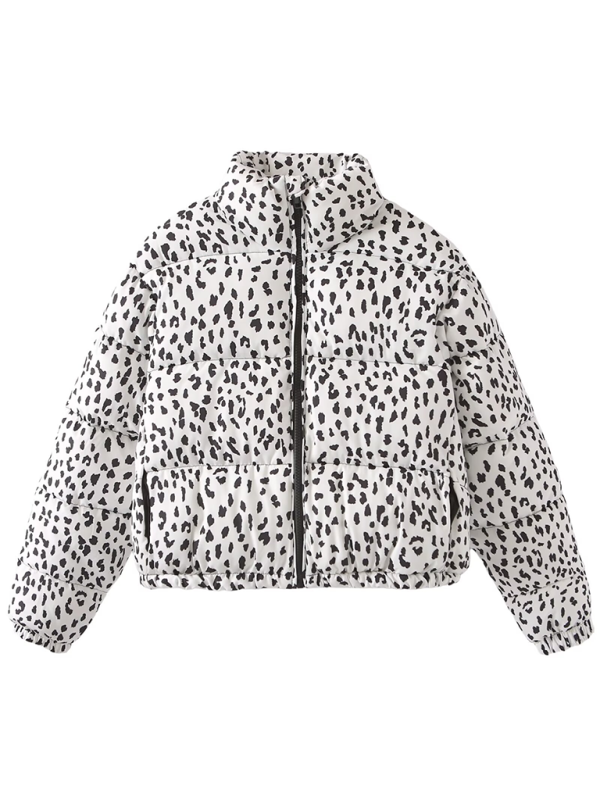 Puffer Jackets - Leopard Print Puffer Jacket for Chilly Evenings