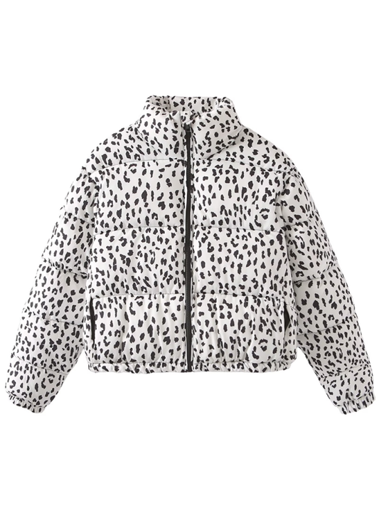 Puffer Jackets - Leopard Print Puffer Jacket for Chilly Evenings