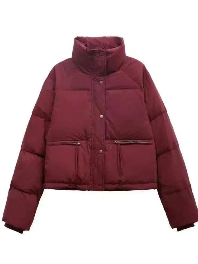 Puffer Jackets- Winter Women's Puffer Jacket- Wine Red- Pekosa Women Fashion