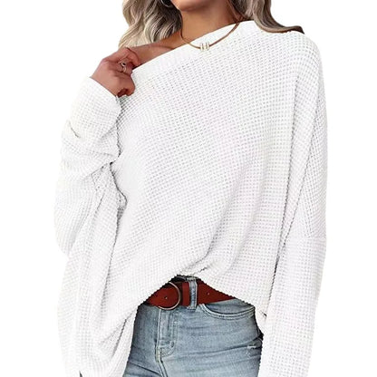 Pullover Blouses - Asymmetric Hems Textured Knit Casual Top