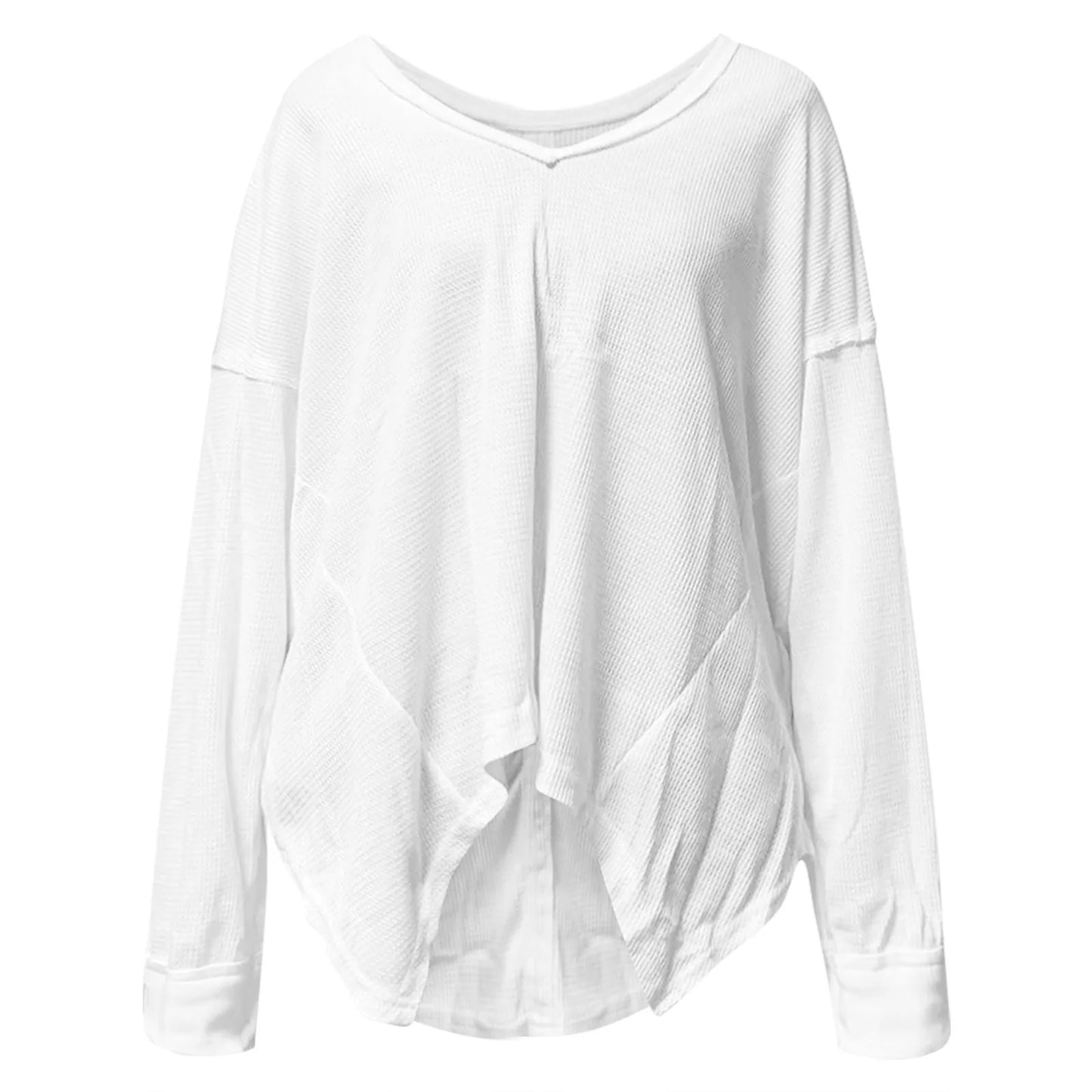 Pullover Blouses - Slouchy Waffle Textured Knit for Relaxed Days