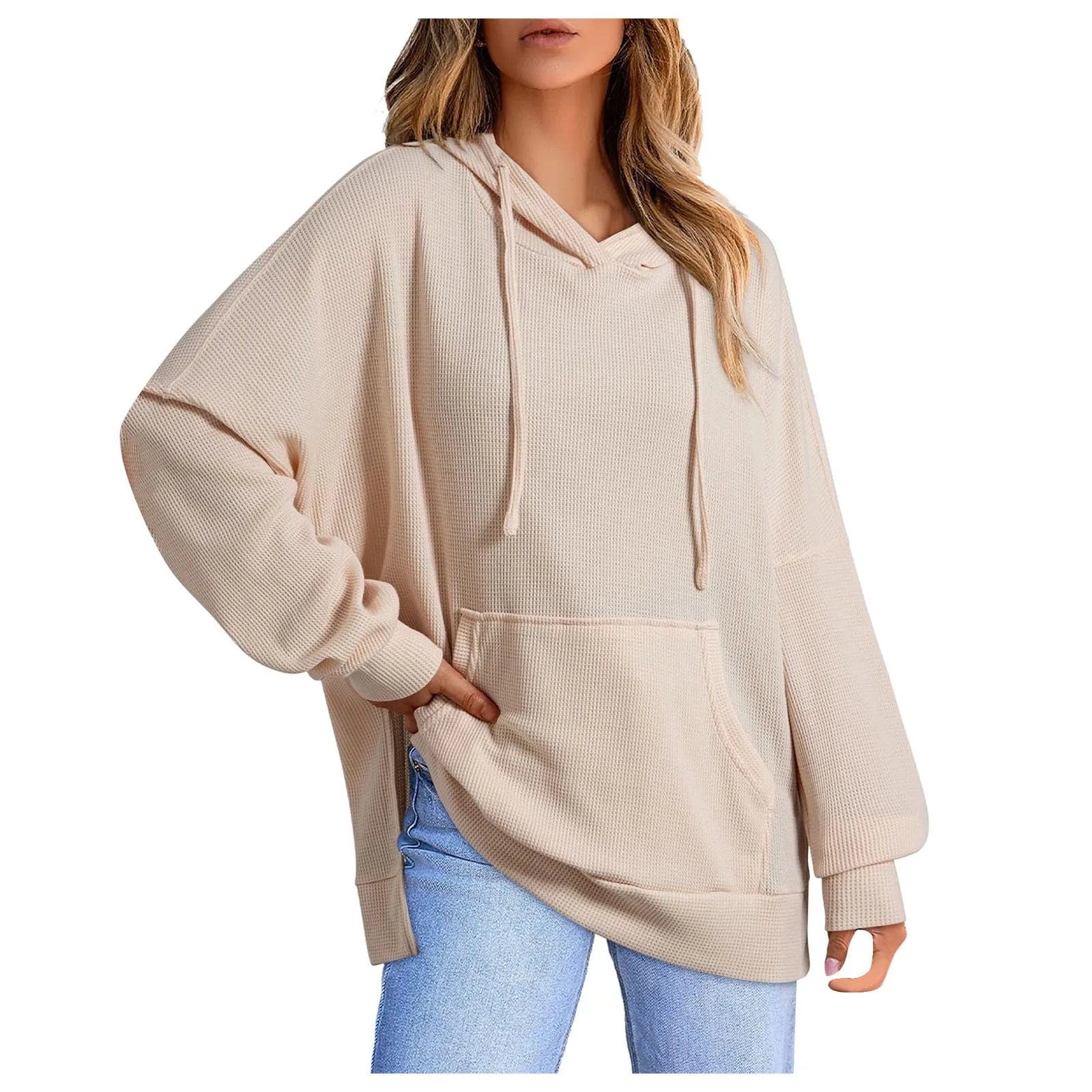 Pullover Hoodies - Kangaroo Front Pocket - Grain Textured Hoodie - Relaxed Fashion