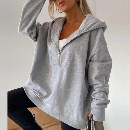 Pullover Hoodies - Oversized Half-Zip Lounge Hoodie