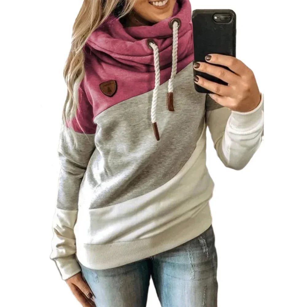 Pullover Hoodies - Thick Warm Color Block Pullover Hoodie Sweatshirt