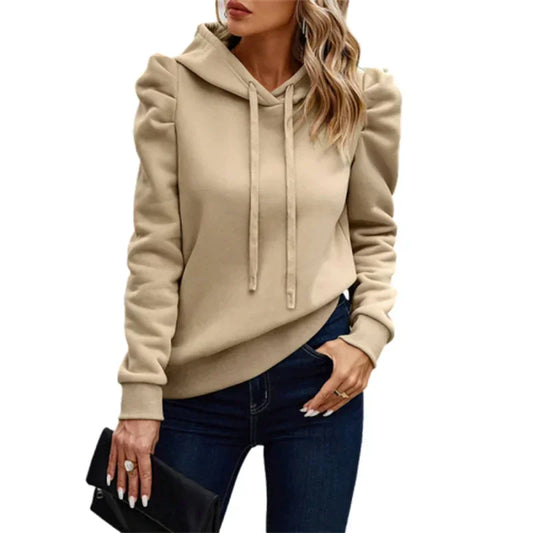 Pullover Hoodies - Women’s Cozy Pullover Hoodie with Puffed Sleeves