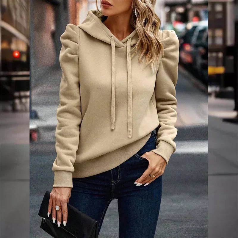 Pullover Hoodies - Women’s Cozy Pullover Hoodie with Puffed Sleeves