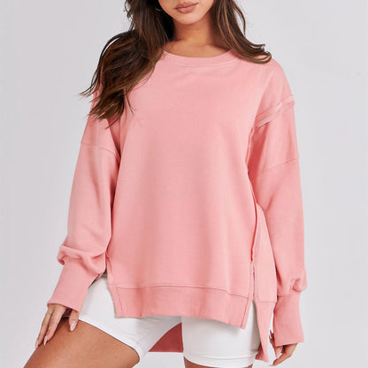 Pullover Sweaters - Casual High-low Hem Baggy Sweatshirt-Side Slits