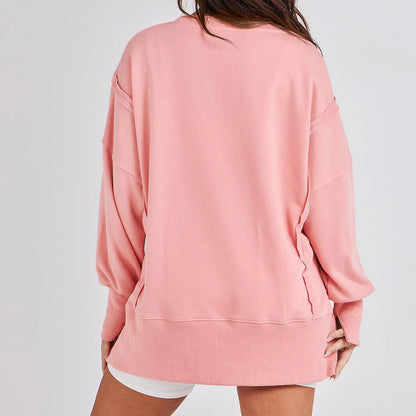 Pullover Sweaters - Casual High-low Hem Baggy Sweatshirt-Side Slits