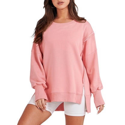 Pullover Sweaters - Casual High-low Hem Baggy Sweatshirt-Side Slits