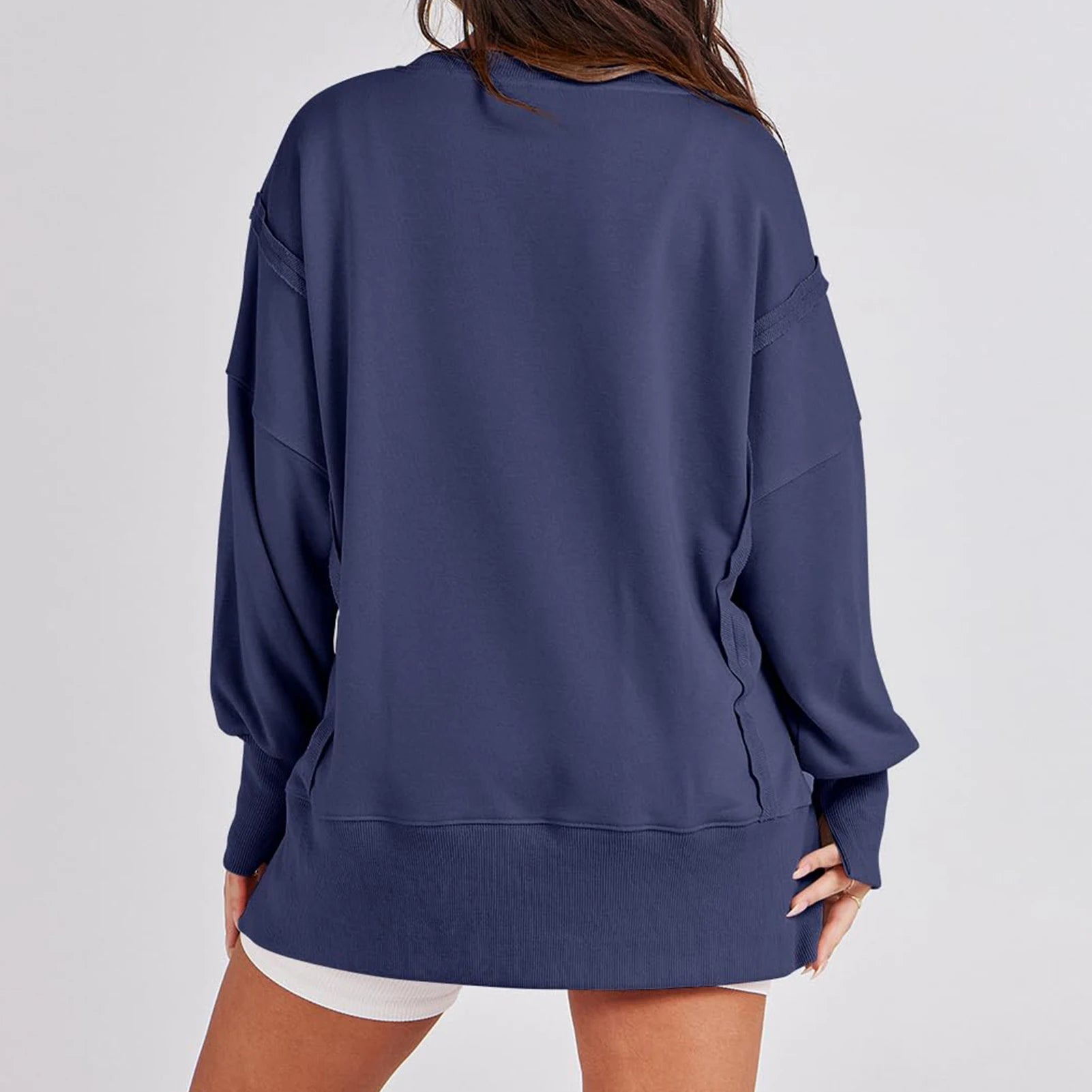 Pullover Sweaters - Casual High-low Hem Baggy Sweatshirt-Side Slits