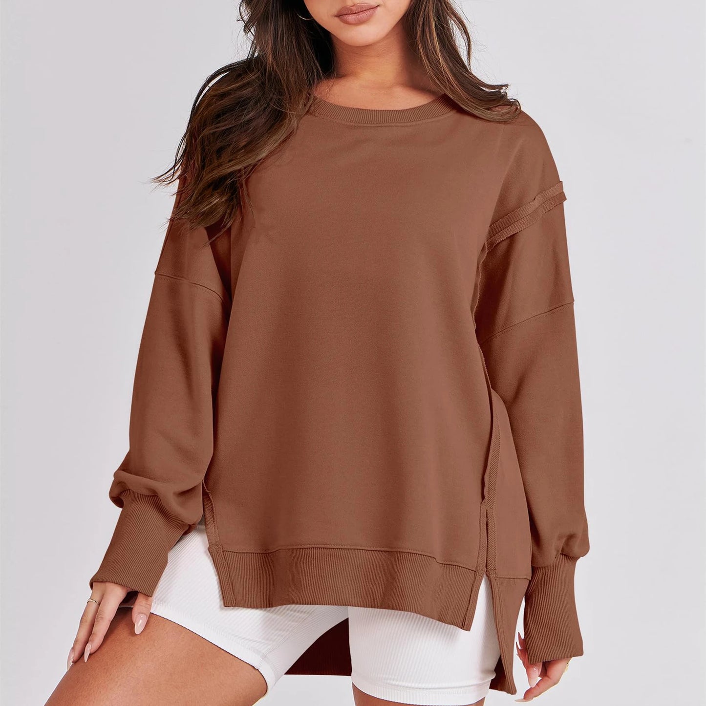 Pullover Sweaters - Casual High-low Hem Baggy Sweatshirt-Side Slits