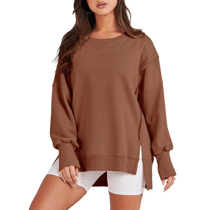 Pullover Sweaters - Casual High-low Hem Baggy Sweatshirt-Side Slits