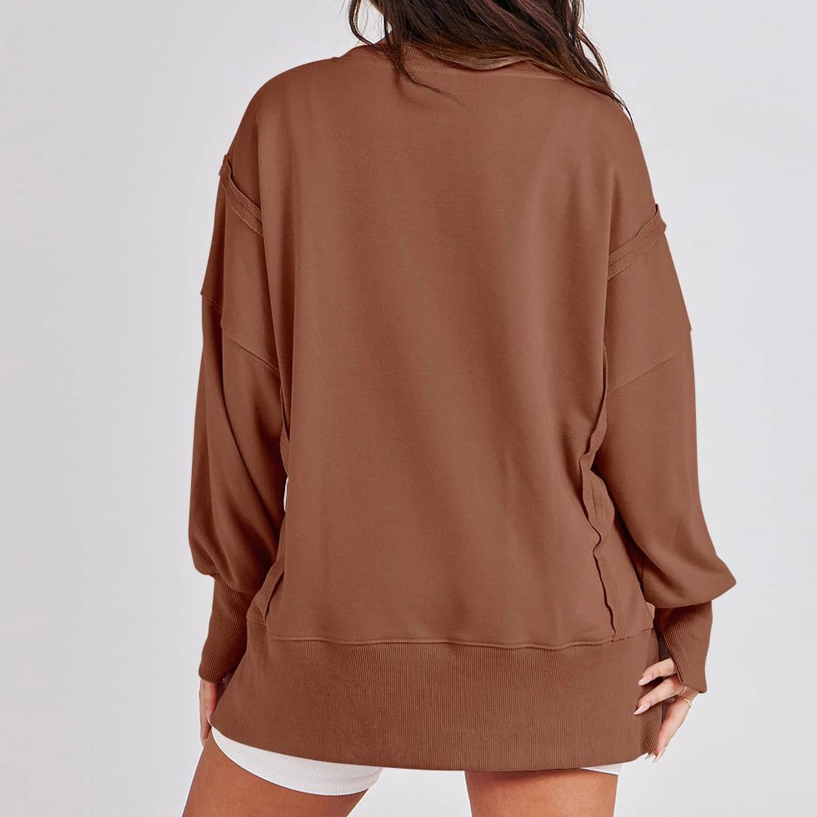 Pullover Sweaters - Casual High-low Hem Baggy Sweatshirt-Side Slits