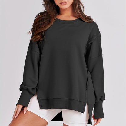 Pullover Sweaters - Casual High-low Hem Baggy Sweatshirt-Side Slits